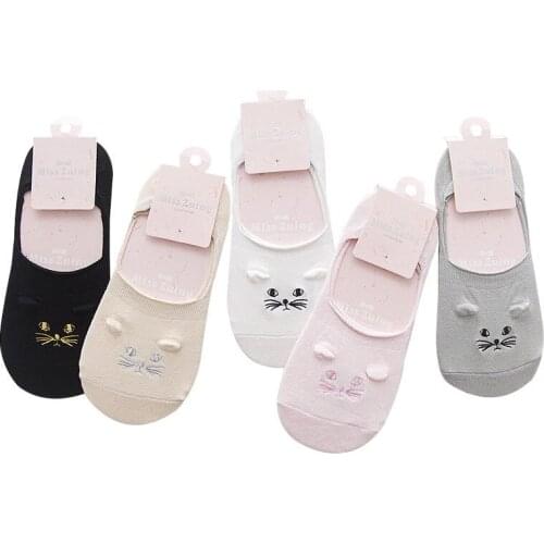 5 Pairs Women Cotton Boat Socks Funny Cartoon Cat Animal Invisible Sock Slippers Summer Short Ankle Kawaii Cute Woman Art Socks