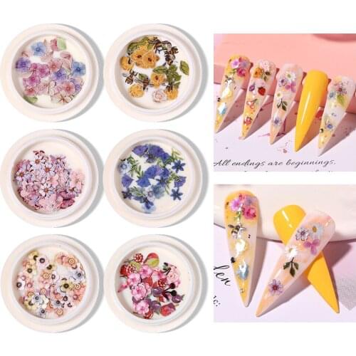 6 boxes of new nail art accessories cute small fresh floral nail accessories wood pulp butterfly nail art decoration stickers