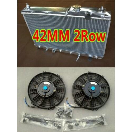 42mm 2row Aluminum Radiator + FANS For 1997-2001 Honda CRV CR-V RD1-RD3 2.0L B20B/B20Z I4 AT/MT 98 99 00 01 97