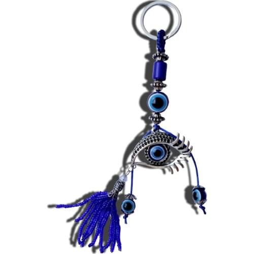 Turkish Blue Eye Keychain Lucky Evil Eye Keyring Tassel Keychain for Women men Gift