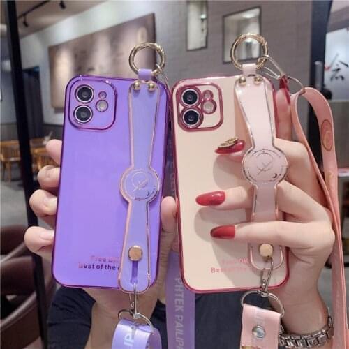Crossbody Plating Wristband Holder Phone Case For Huawei P20 P30 P40 Lite Mate 40 P50 Honor 20 30 Pro 10i Y9 Prime 2019 Nova 3i