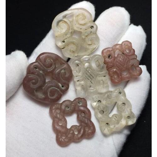 6Pcs/Lot Wholesale Natural White Crystal Strawberry Old Object Double-Sided Carved Necklace Sweater Chain Pendant DIY Material