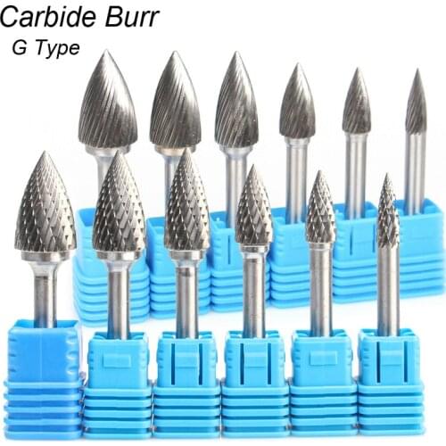 G Shape Pointed Tree 1/4 Shank Mould Carving Tools Tungsten Carbide Rotary File Burr Milling Cutter CNC Engraving Bit Metal Wood