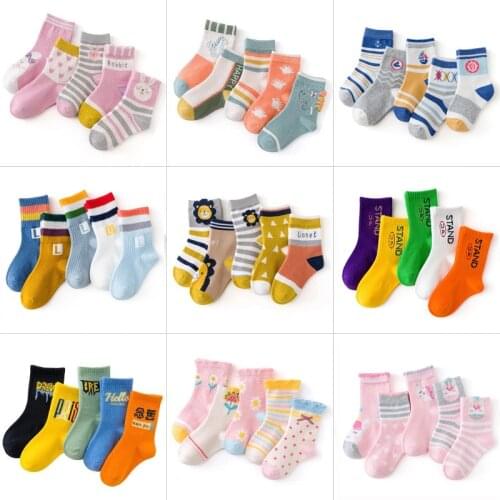 Cotton Kids Socks Spring Autumn Cute Cartoon Newborn Toddler Casual Sport Baby Boys Socks Letters Print Girls Socks 0 To 12 Yrs