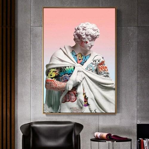 Canvas Art Posters Vaporwave Sculpture Of David Street Graffiti Art Painting on the Wall Picture for Living Room Home Decoration