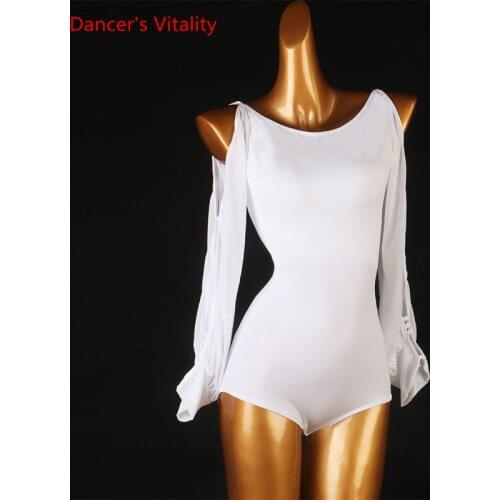Latin Dance Female Adult Child Top Modern Dancing elegant Long Sleeve Body Suit Practice Clothes Custom Performance Onesies