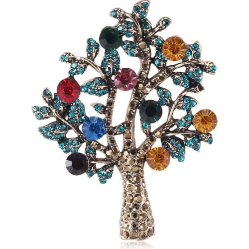 Korean fashion inlaid Rhinestone Life Tree Brooch alloy plant pin elegant and simple temperament anti light collar pin