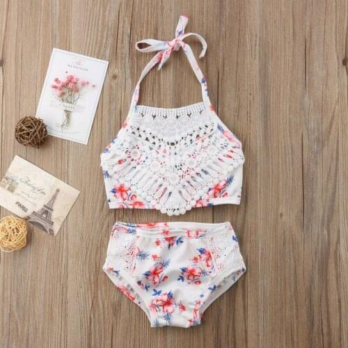 Toddler Baby Girls Cute Printed 2Pcs Swimsuit Lace Sexy Bathing Swimwear Bathing Suit Bikini Outfits Swimsuits Set Beachwear