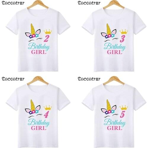 Cute Unicorn Number 1-10 Print Birthday Girls T shirt Customize Name Cartoon Kids T-shirts Party Baby Children Tops,HKP2473