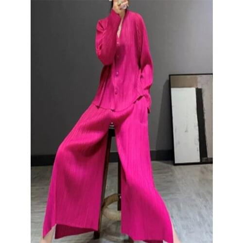 Miyake pleated all-match suit spring 2021 new loose large size suit jacket female fashion slim two-piece tops+ wide-leg pants