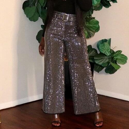 Trendy Sequined Baggy Pants Women Fall Wide Leg Pants Women High Waist Solid Trousers Women Spodnie Damskie Baggy