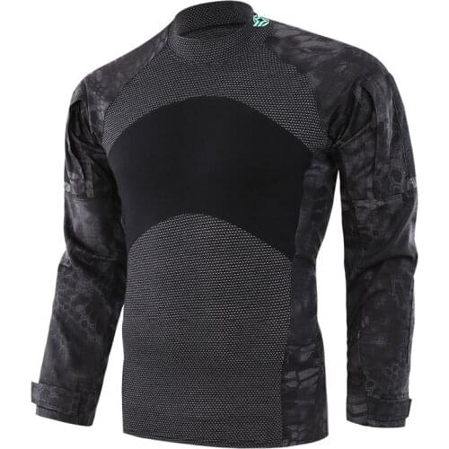 2019 New Cotton Camouflage Military Training Uniform Round Neck Tight Mesh Long Sleeve Mens Combat Hunting Quick-drying T-shirt
