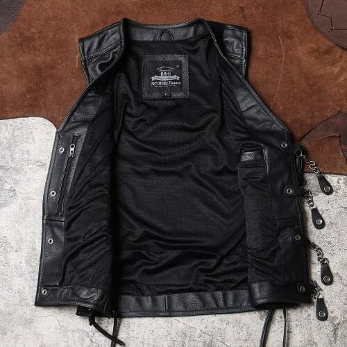 2021 Black American Motorcycle Style Genuine Leather Vest Men Plus Size 4XL Single Breasted Real Natural Cowhide Spring Coat