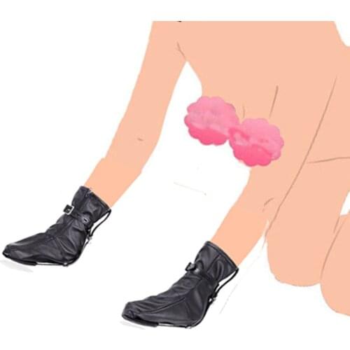 CamaTech Soft PU Leather Zipped Boots Restraints Straps Kinky Booties Socks Feet Ankle Cuffs Bondage Forced To Crawl Adult Games