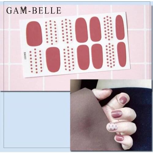 GAM-BELLE 1 Sheet Sweet Nail Sticker Pink Heart Wave Point Design Full Nail Wraps Waterproof Adhesive Decals Nail Decoration