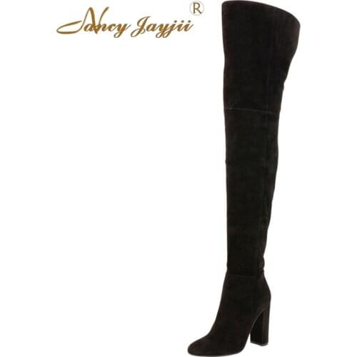 Fashion Women Winter Warm Snow Black Suede Point Toe Over the Knee Boots Shoes for Woman,Botas Mujer Plus Size 4-16 Nancyjayjii