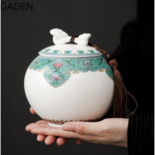 Jade White Ceramic Tea Caddy Household Airtight Cans Moisture-proof Storage Box Living Room Coffee Table Decoration Accessories