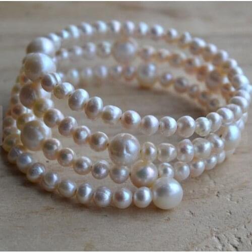 New Unique White Pearl Bracelet 3 Rows 5-8mm Freshwater Pearl Bracelet Wedding Party Bridesmaids Women Jewelry Fast Shipping