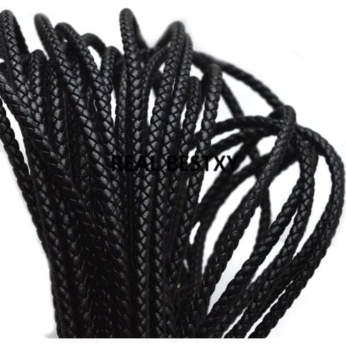 REAL BESTXY 2m/lot approx 4mm black Braided Leather Rope String Cord For DIY Bracelet Jewelry Craft Making Finding super fiber