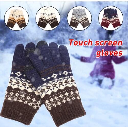 Plush gloves Christmas gifts Jacquard touch screen gloves Warm gloves Womens Cashmere knitted gloves Cycling Equipment