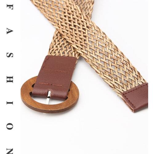 Fashion Women Braid Belt Female Hollow Breathable Black Round Buckle Woven Braided Waist Belt For Pants Dress Ladies Strap