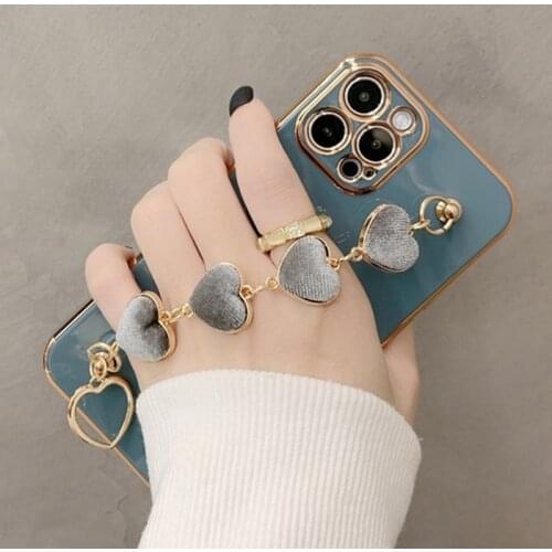 Plating Silicone Bracelet Case Cover For iPhone 12 11 Pro Max 12 Mini XR XS X 8 7 Plus Luxury Phone Case With Love Heart Chain