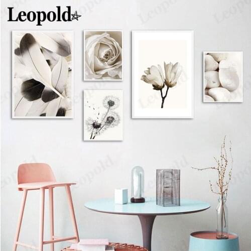 Nordic Minimalist Still Life Canvas Poster Goose Warm Stone Feather Flower Painting Wall Art Modern Home Room Decoration