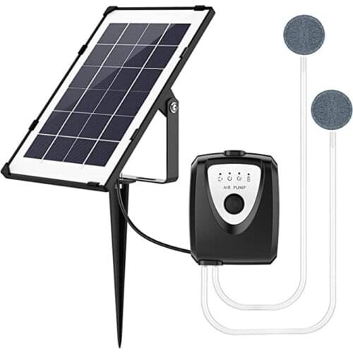 Solar Oxygen Pump with Aquarium Tube, Bubble Stone Waterproof Pond Aerator (Black)