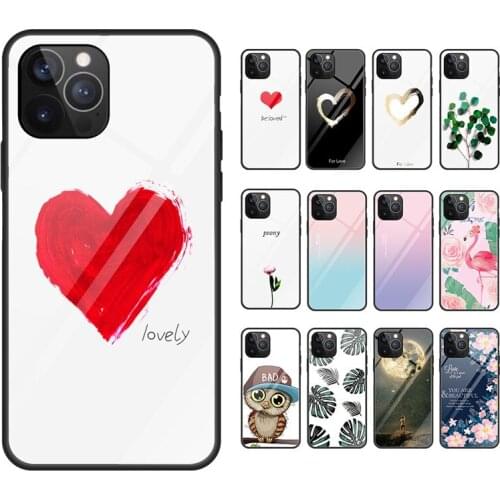 IG Stylish Chic Flamingo Heart Leaves Glass Phone Case For iPhone12 11Pro XR Xs Max 78plus 6s SE2020 Body Protection Cover
