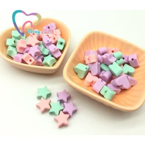Teeny Teeth 50PCS Creative Silicone Star Heart Beads Combination Candy Pink Mint Lilac Colors Combo DIY Teething Silicone Beads
