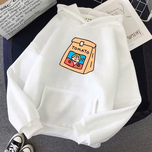 Cute Paper Bag Graphics Printed Hoodies Women Soft Meng Fleece Warm Sweatshirts Trend Kawaii Streetwear Oversized Hoodie Kpop