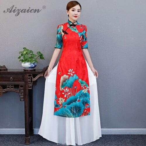 Orientale Choir Dresses Chinese Traditional Dress QiPao Casual Women Cotton Cheongsam Modern Chinoise Qi Pao Robe Rouge