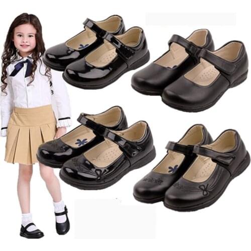 Flower Children Girls Black Patent Leather Stage Dance Shoes For Teens Girls Student Party Wedding Shoes 23cm 24cm 6-18Y New 45