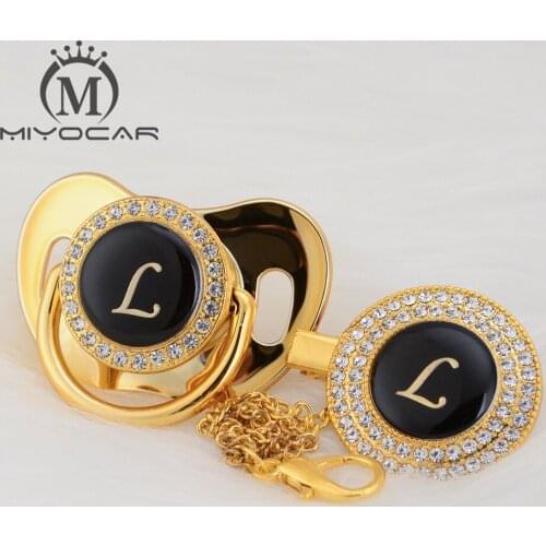MIYOCAR unique design name Initials letter L beautiful bling pacifier and pacifier clip BPA free dummy bling unique design LL