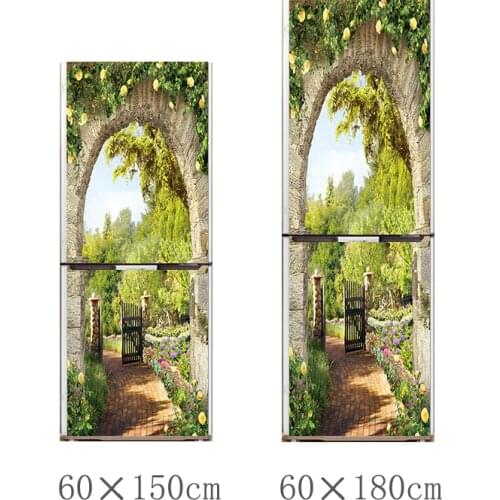YBX028 Vivid Effect Courtyard Landscape Pattern Fridge Sticker Refrigerator Door Kitchen Self-adhesive Wall Stickers Decor