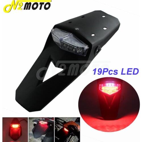 LED Motorcycle Rear Tail Light Universal Enduro Trial Dirt Bike 12V Stop Brake Light License Plate Bracket Rear Fender Taillight