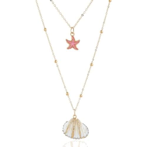 Boho Summer Style Starfish Seashell Pendant Necklace Beach Jewelry For Women Choker Minimalist Multi Layered Pearl Necklaces
