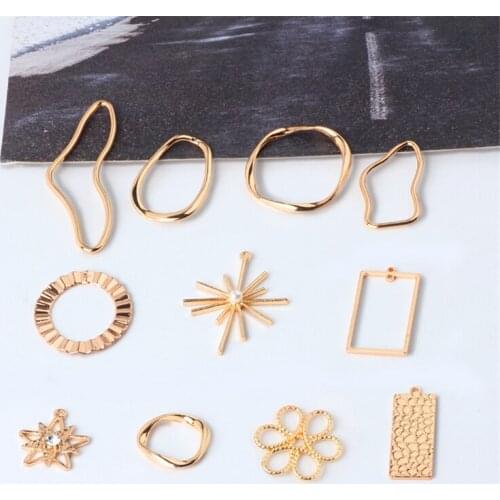 10pcs Korean Alloy Geometric Hollow Shaped Round Rectangular Earrings Material Bracelet Pendant Diy Ear Jewelry Accessories