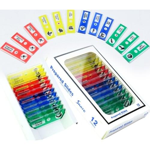 12 pcs Plastic Prepared Microscope Slides Biological Specimen for toy microscope Students Educational Science Discovery