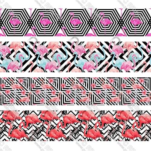 16-75MMGeometric Flamingo Printed Grosgrain&Satin Ribbon DIY Handmade Materials Christmas Wedding Gift Wrap Tape 50yards