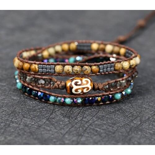 2021 Natural Stones round vintage stone Charm 3 Strands Wrap Bracelet Handmade Energy gas field exorcise evil spirits jewelry