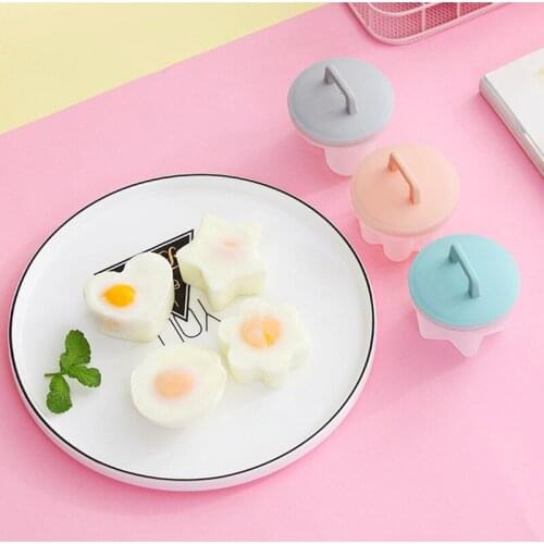 4 Pcs/Set Cute Egg Boiler Plastic Egg Poacher Set Kitchen Egg Cooker Tools Egg Mold Form with Lid Brush Pancake Maker Tool