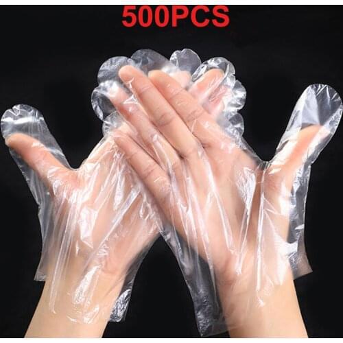 500PCS Food Grade Disposable Gloves Kitchen Plastic Glove HDPE Gloves For Food Cleaning Cooking Restaurant Kitchen Accessories