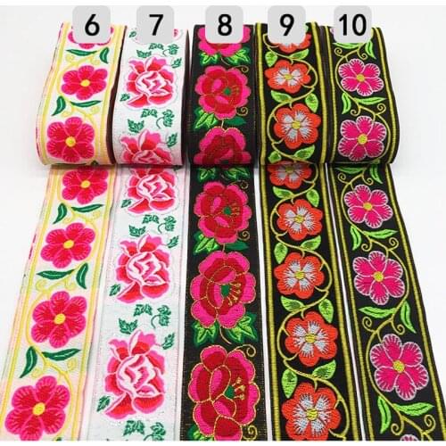 7M/roll) 50MM Embroidery National Style Flower Woven Jacquard Ribbon Lace Fabric DIY Sewing Material Headwear Accessories