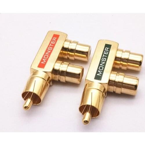 8PCS/lot 1 RCA Male to 2xRCA Female Right Angle L Y Splitter copper Gold Plated AV Audio Video 90 Degree Adapter Plug Connector