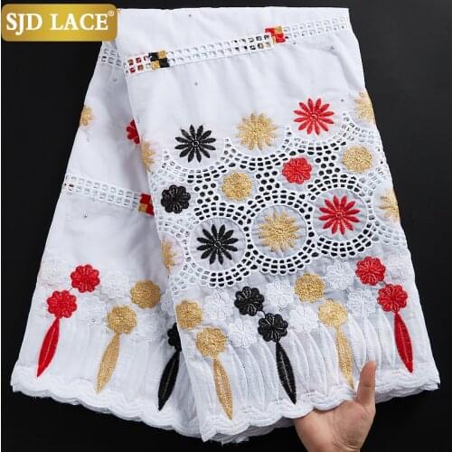 SJD LACE African 100% Cotton Lace Fabric With Eyelet Embroidery Swiss Voile Lace In Switzerland Dubai Style For Wedding SewA2291