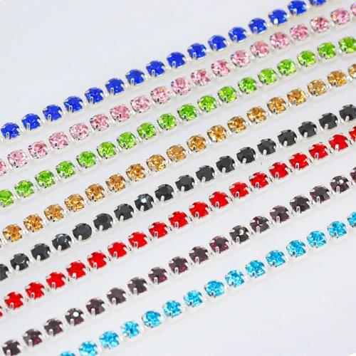 Sparking 10Yards/Roll SS6 SS12 SS16 Colorful Rhinestone Chain Silver Color Bottom AndStone Rhinestone Trimming Crystal Cup Chain