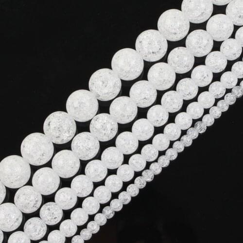 15"Strand 6-12mm Natural Stone Beads Smooth Cracked Crystal Stone Beads Plated White Color Loose Spacer Beads For Jewelry Making