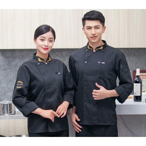 Black long-sleeve Chef Uniforms Restaurant Hotel Chef Jacket Kitchen Cook Suit Man Woman Kitchen Work Clothes Overalls Blue Red