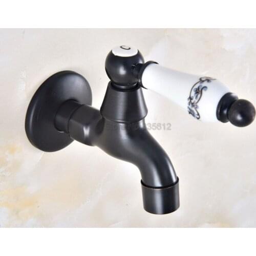 Black Oil Rubbed Bronze Wall Mount Ceramic Lever Sink Faucet Mop Pool Water Tap tav343